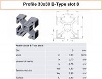 Alumínium Profil 30x30 slot 8 - mm pontosan méretre vágva